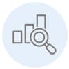 Icono de ciencia e investigación que representa una lupa y un gráfico de barras.